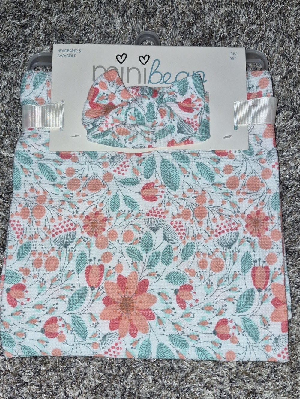 Mini Bean Floral Headband & Swaddle Set - Mint & Coral